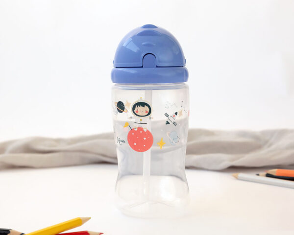 BOTELLA C/PAJITA 350ML AZUL