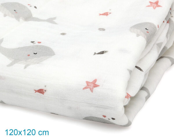 MUSELINA BAMBU 120X120CM BALLENAS - Imagen 2